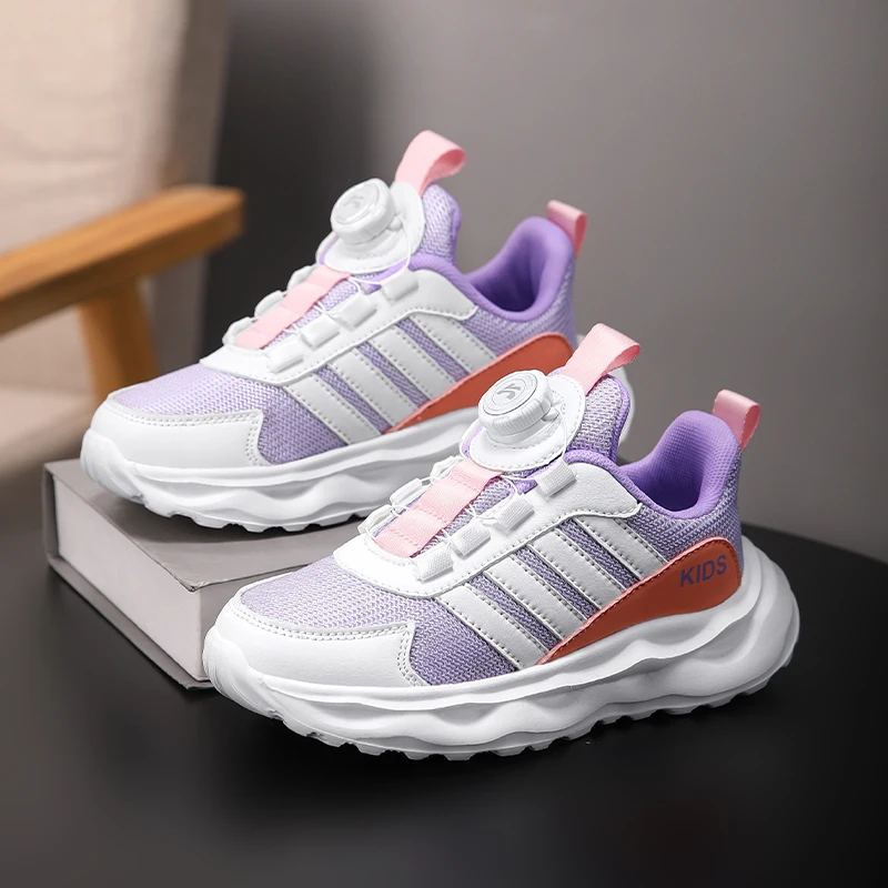 

Fashion Purple Girl's Sneakers Size 28-39 Rotating Buckle Running Shoes For Kids Design Casual Shoes Boys Mesh Sneakers Child