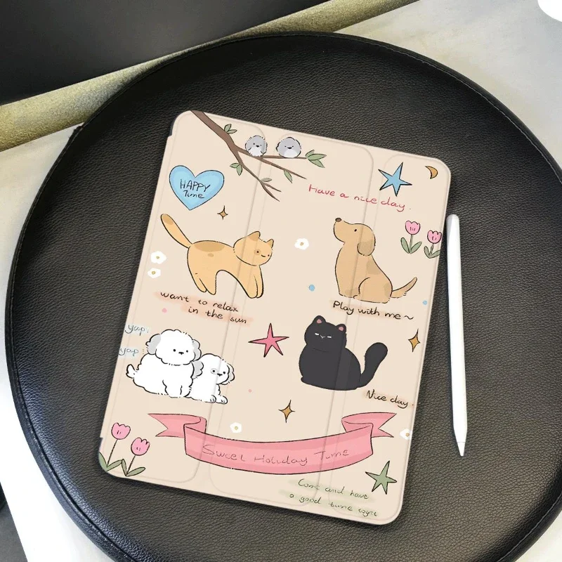 TPU Soft Case for IPad Air 5 2022 Air 4 Case IPad Pro 11 2022 Ipad 5th 6th Generation Kitten Puppy Bird Print Flip Smart Cover