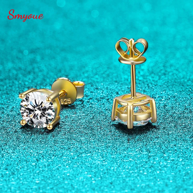 

Smyoue 18k Gold D Color Moissanite Studs Earrings for Women Four-claw Sparkly Diamond Earring Wedding Gift S925 Sterling Silver