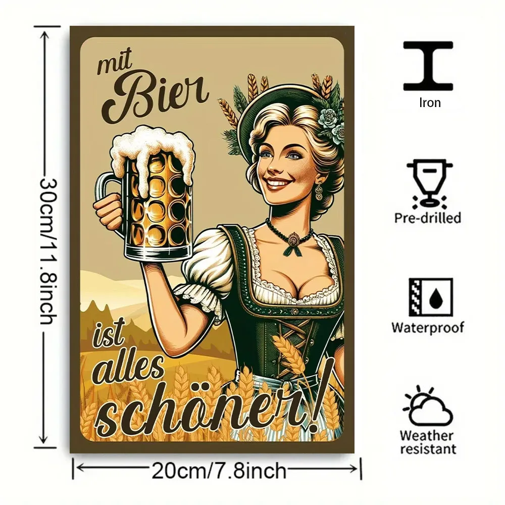 Putuo Decor Vintage German Mit Bier Metal Tin Sign Retro Beer Theme 8x12in Easy Mount Home Pub Farmhouse Indoor Outdoor Decor
