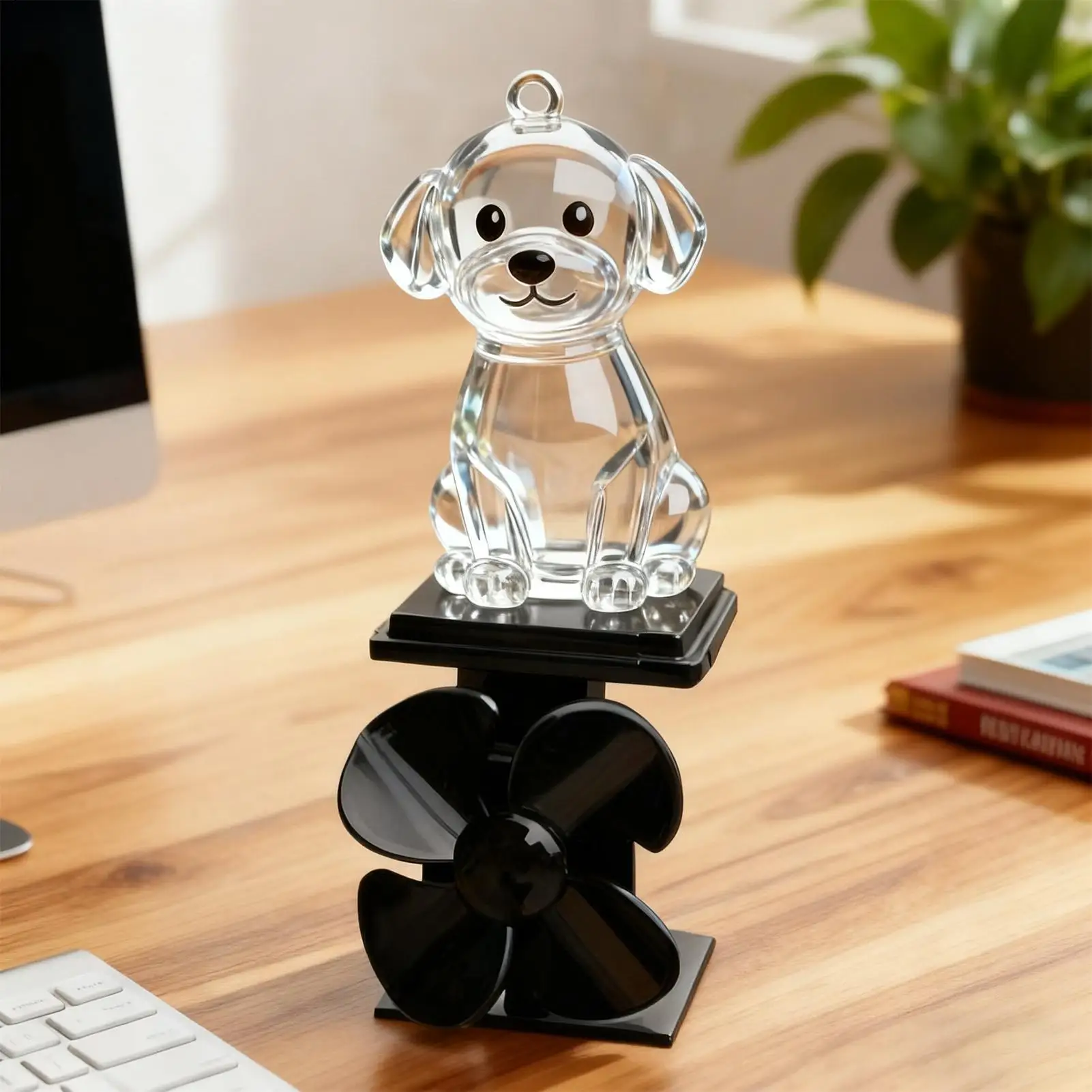 Motorcycle Glowing Dog Figurine Wind Powered Electric Light Up Animal Figurines LED Bright Car Ornament Decoration