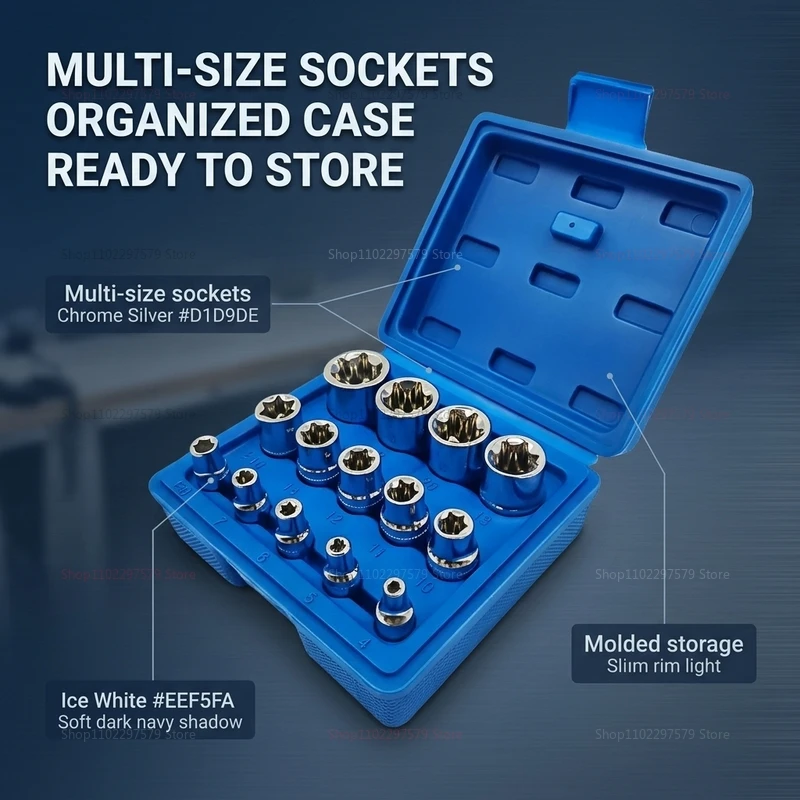 14-piece set of E4-E24 star-shaped socket set hand tools is suitable for automotive repair and disassembly with tool box storage