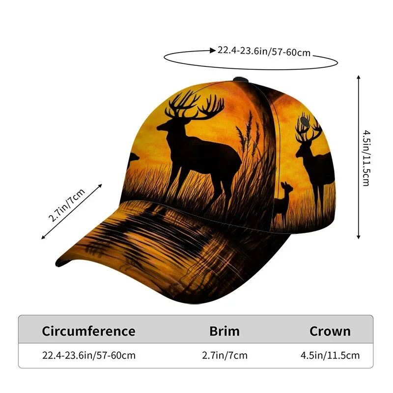 Custom 1pc 1pcs for Sunset Deer Silhouette Print Snapback - Adjustable Duckbill Hat, Lightweight Baseball Cap Suitable