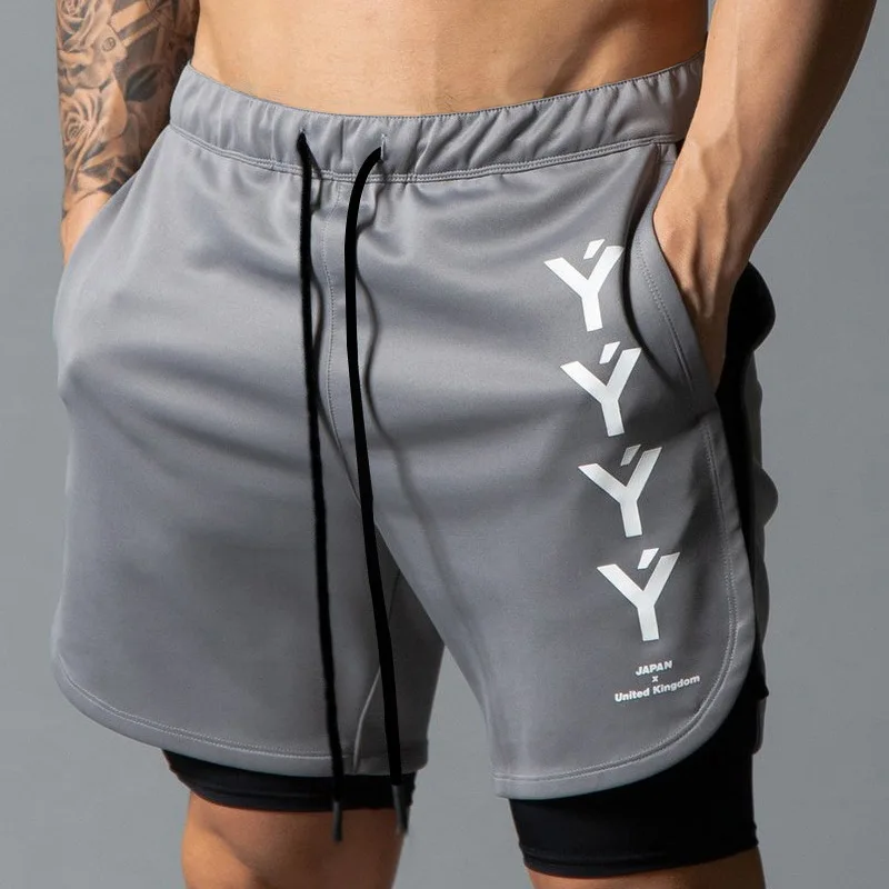 

Muscle fitness sports leisure running basketball quick-drying double shorts streetwear pants