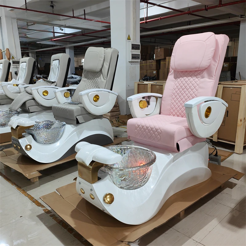 Custom Luxury Foot Spa Bath Pink Massage Pedicure Chair for Nail Salon