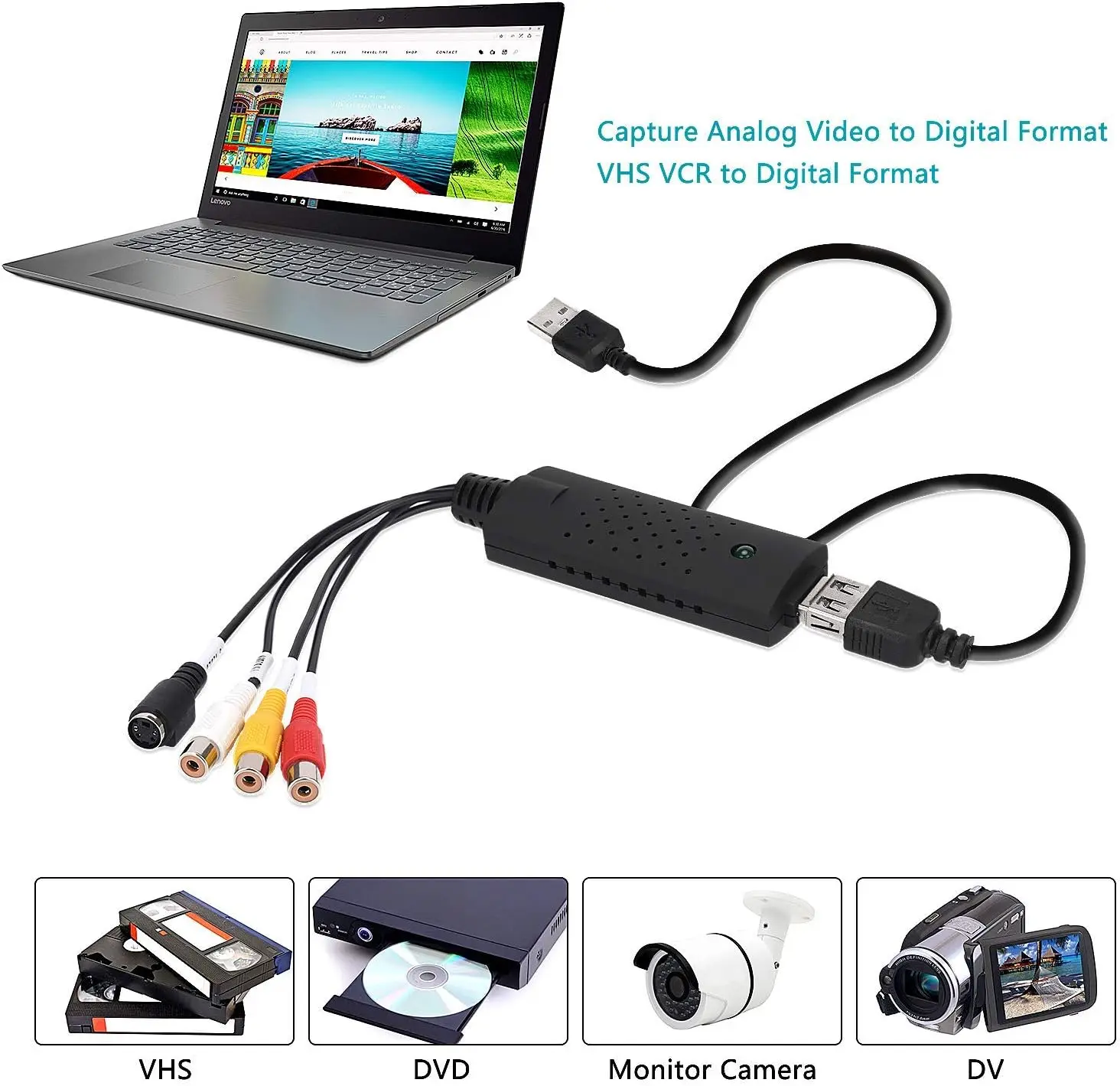 USB Audio Video Converter VHS To Digital Converter Video Capture Card Digitize From Analog Video VCR VHS DVD for Windows 7 8 10