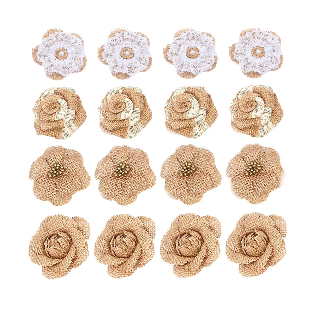 

24Pcs Jute Burlap Flower Natural Eco-Friendly Craft Decoration DIY Wedding Party Birthday Centerpieces Hat Boutonniere