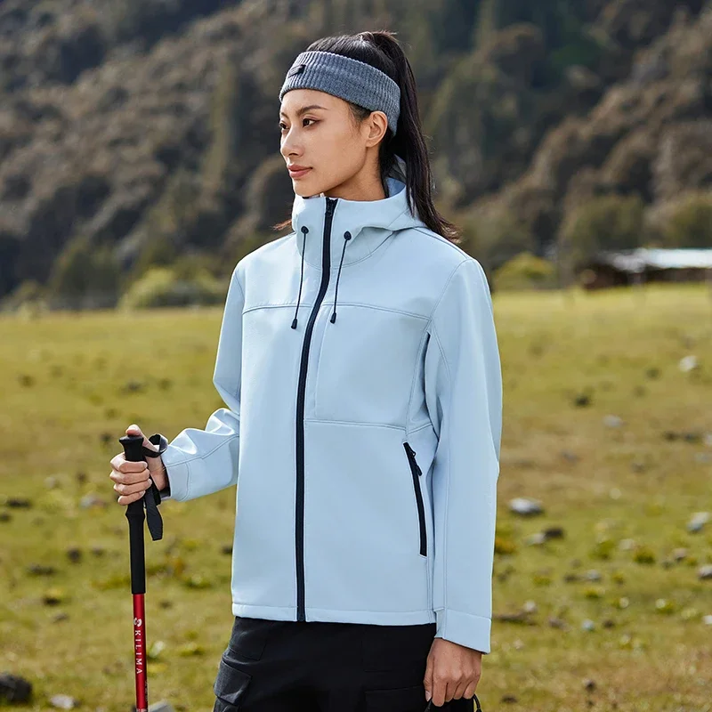 Women's Men's Spring Waterproof Soft Shell Jacket Single-Layer Raincoat for Hiking Camping Cargo Hoodie Coat Outdoor Windbreaker