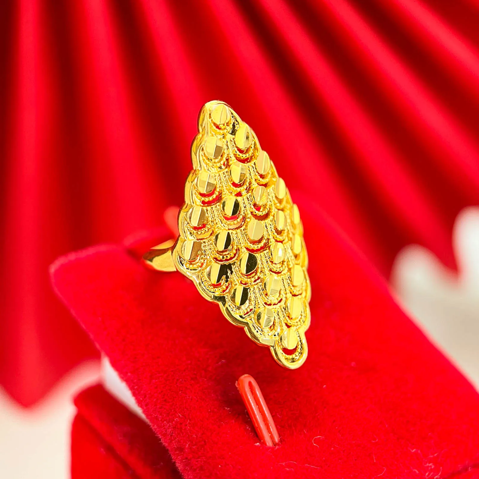 Luxury 24K 9999 Pure Gold real gold Women's Diamond-shaped Phoenix-tailed Geometric Ring