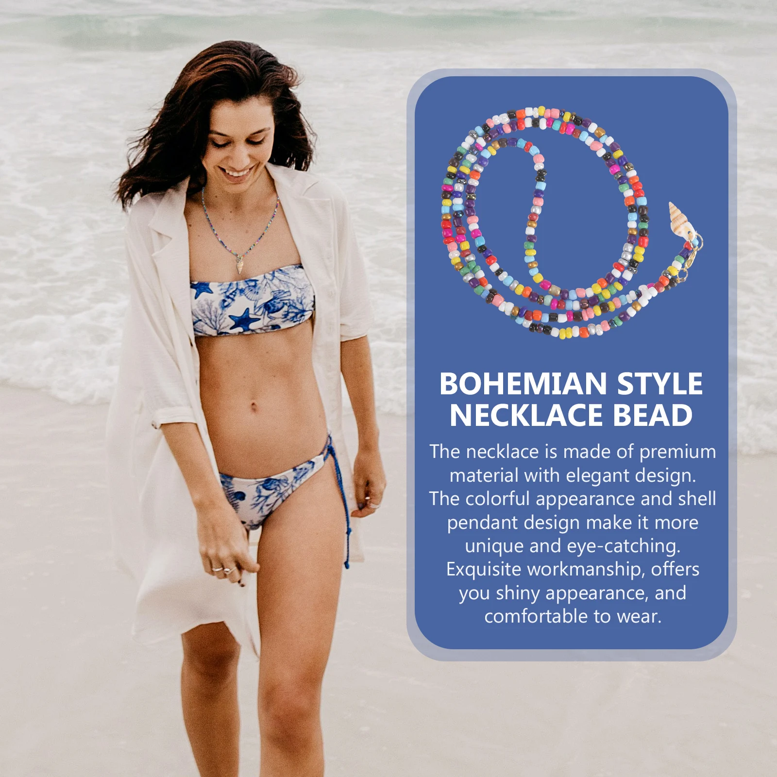 

1Pcs Crystal Rice Bead Necklace Colorful Shell Pendant Bohemian Style Jewelry Daily Wear Shell Necklace Colorful Bead Chain