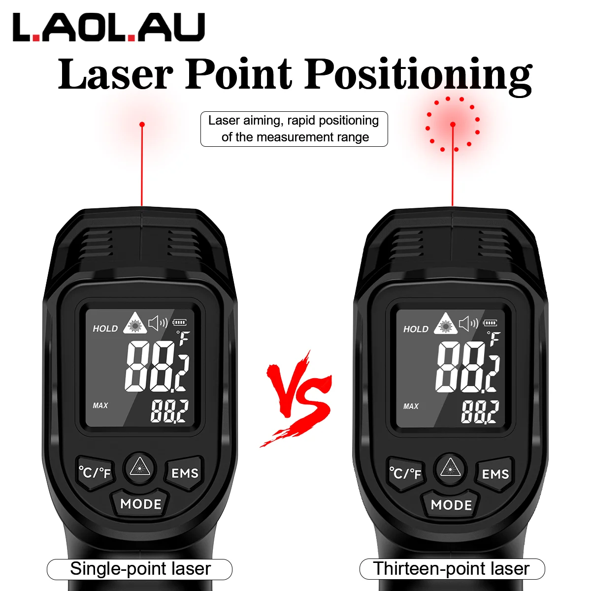 JD-10 Industrial IR Thermometer Gun -50°C~800°C Laser Temperature Gun High/Low Alarm Adjustable Emissivity for Home/Factory/BBQ