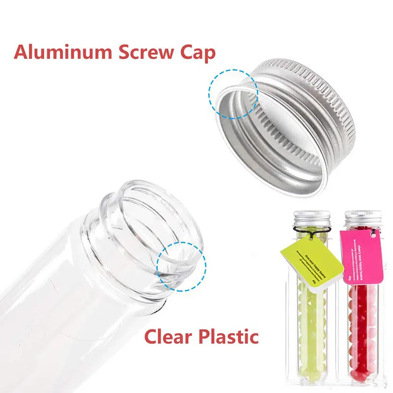 Tubes à essai en plastique avec bouchons à vis, étuis de rangement transparents pour bonbons, câble de données, tube de stockage, 10 pièces, 40ml