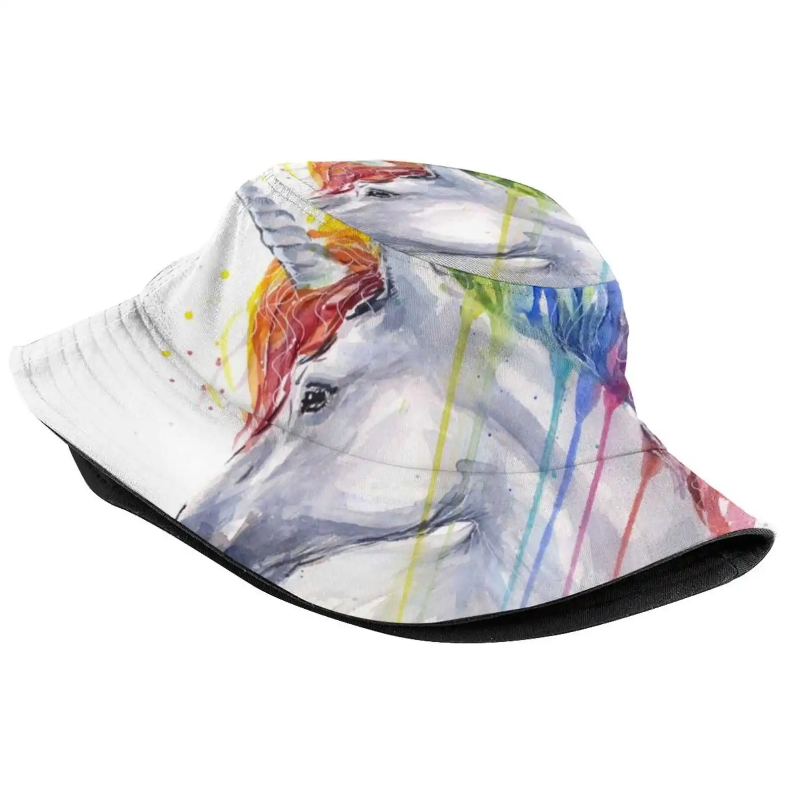 Rainbow Unicorn Watercolor Sun Cap Fisherman Hat Bucket Hats Magical Horse Animal Rainbow Unicorn Unicorn Watercolor Watercolor