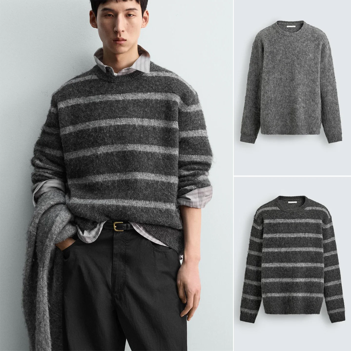 

Весенний новый мужской вязаный пуловер с круглым вырезом, с эффектом размытия цвета, в полоску, в британском стиле, удобный, дышащий...