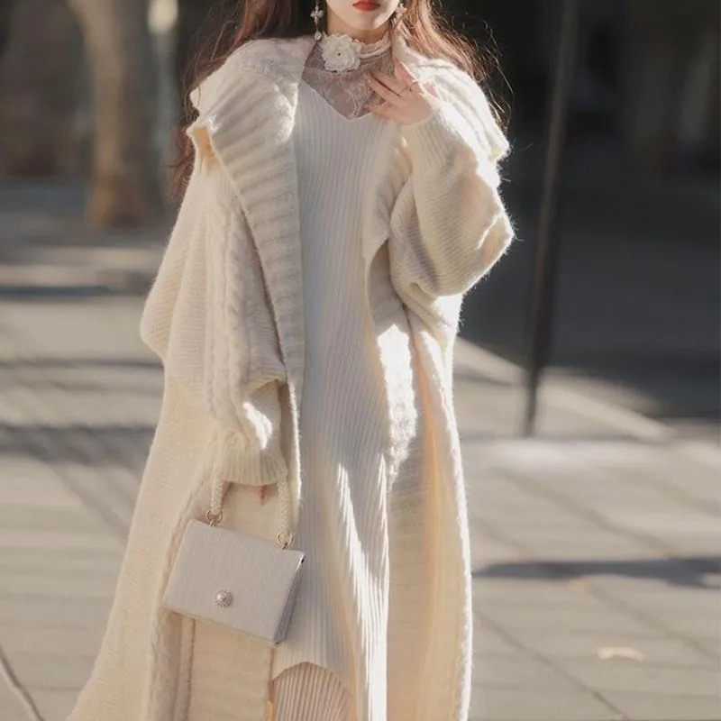 This Mid-length Large-collar Casual Knitted Cardigan Sweater Coat Is New A Loose Fashionable Trendy Autumn Collection for Women.