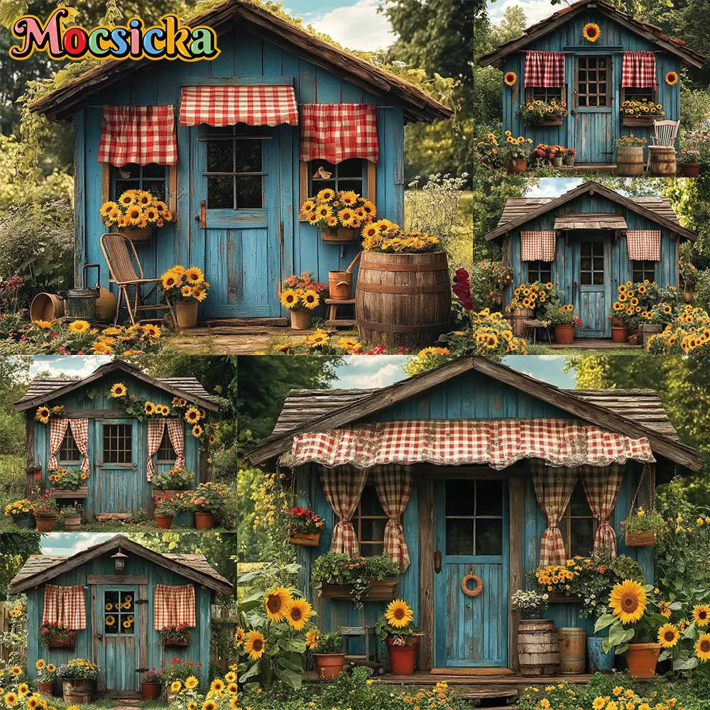 

Mocsicka фон для фотосъемки весенний подсолнух деревянный дом украшения новорожденный первый вечерние портретные фоны для фотографий