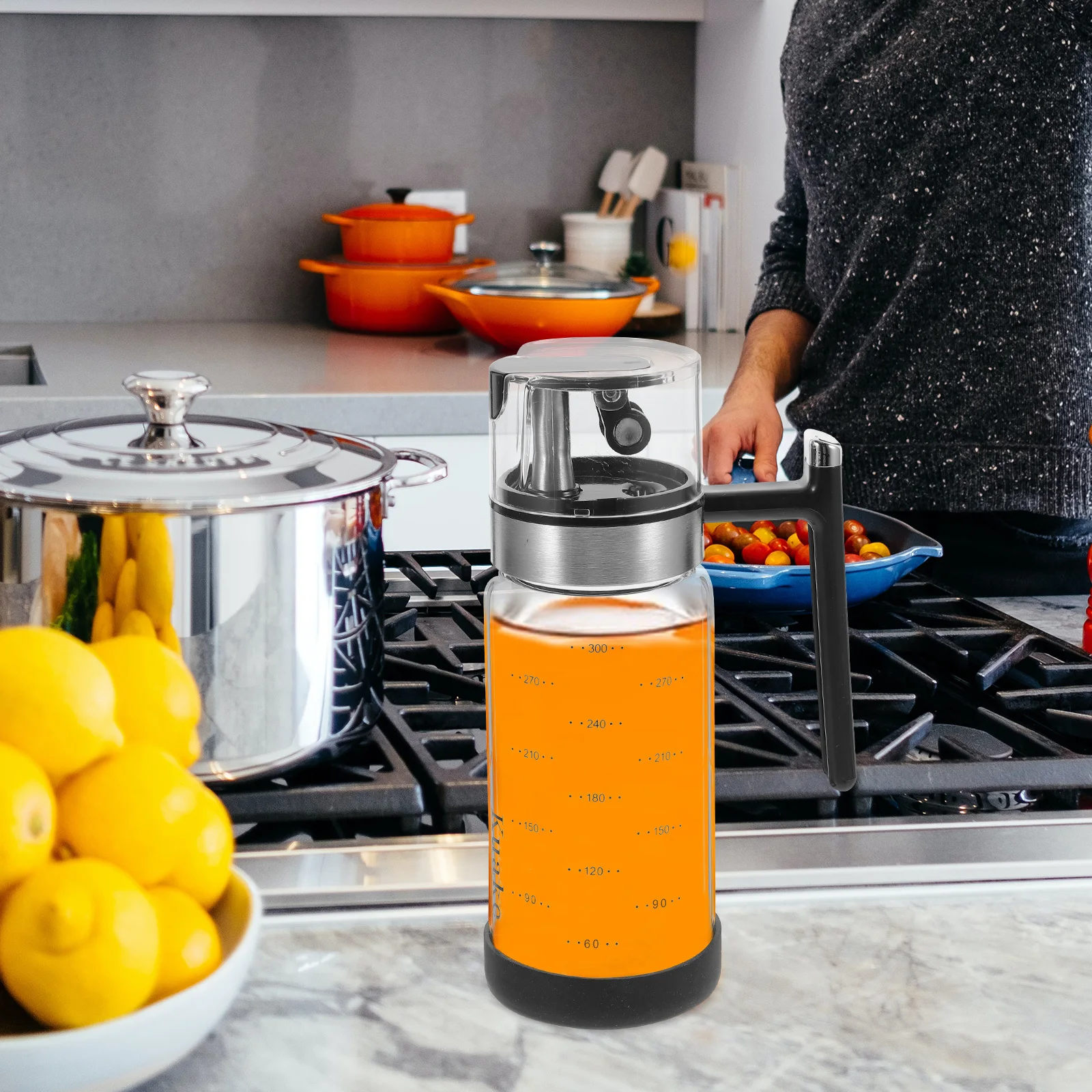 

300ml Glass Oil Bottle Anti-Leak Stainless Steel Nozzle Easy Pouring Large Opening for Kitchen Condiment Containers