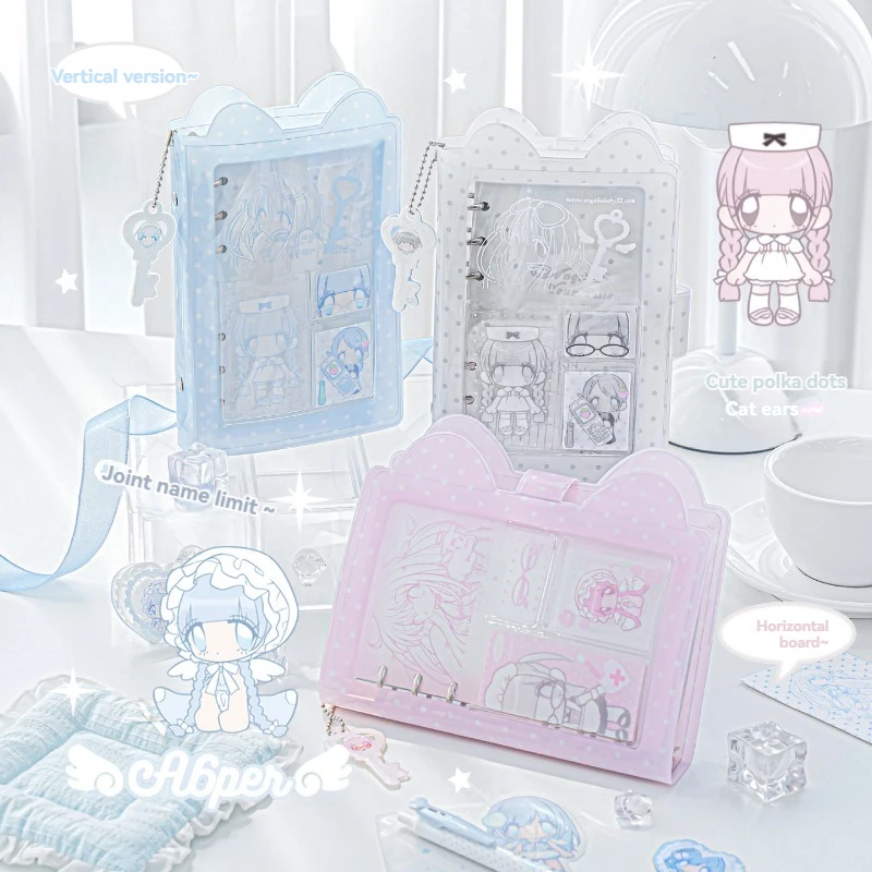 1PC PumPum Cat Ear Loose Leaf Notebook A7 Transparent Binder Journal, Korean Style Handbook Pocket Student Stationery