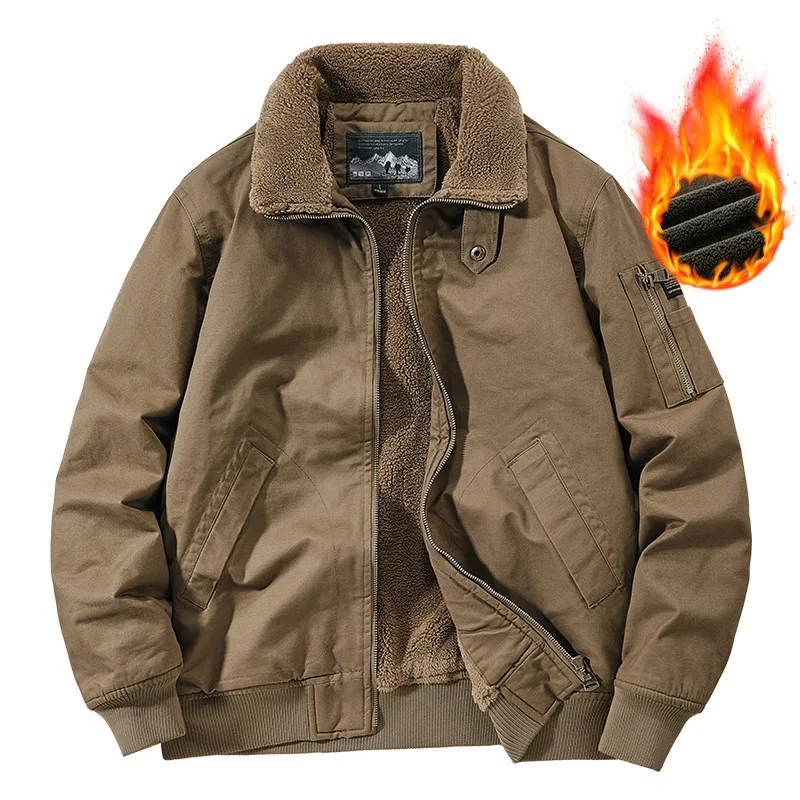 

Winter New Versatile Solid Color Men Pilot Jacket Fashionable Lapel Male Outdoor Workwear Cotton Coat
