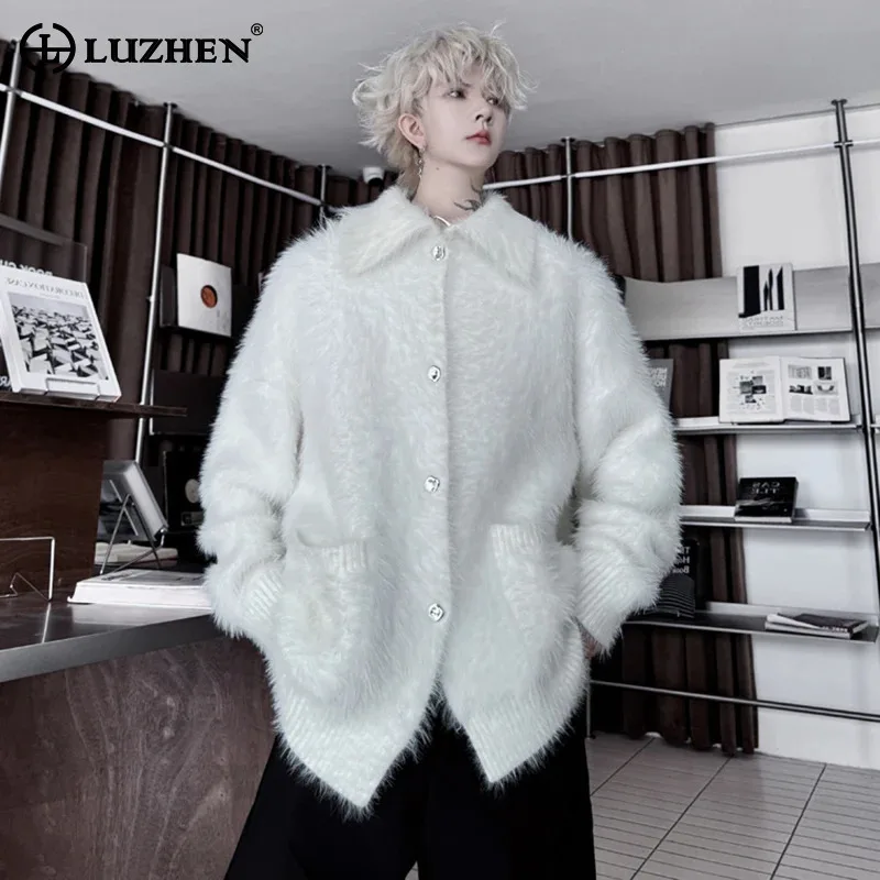 

LUZHEN Collar Cardigan Knitted Up Sweater 2024 Winter Stand Casual Men's Trendy Handsome Versatile Original Korean Tops JY4679