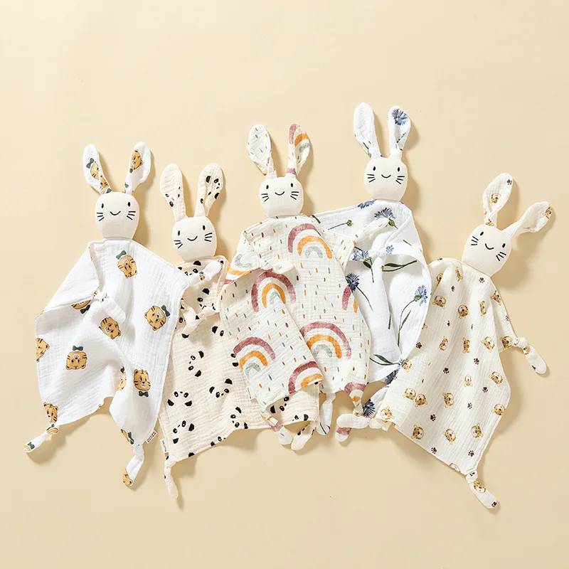 赤ちゃんなだめる掛け布団 - 純綿ガーゼ、噛むのに安全、スリープドール、ハンドパペットおもちゃ