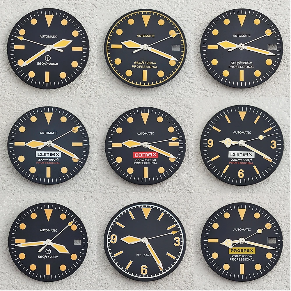 

Циферблат NH35, циферблат с логотипом в стиле ретро 28,5 мм, зеленый светящийся циферблат, подходит для ремонта аксессуаров и инструментов для часов с механизмом NH35/NH36