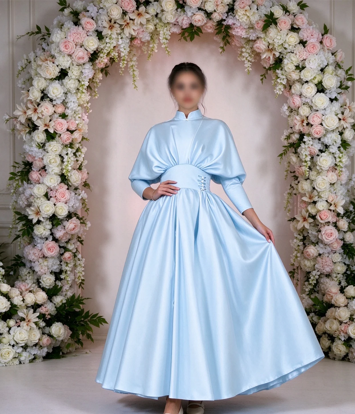 Elegant High Neck Women's Party Gown Long Sleeves Floor Lenght Evening Dress Wedding Banquet Bridesmaid Dress Customized