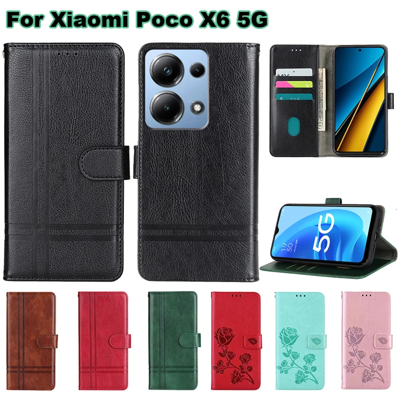 Wallet Phone Case For Xiaomi Poco X6 5G Coque Leather Cover For Funda Redmi Note 13 13R Pro 5G Capa on Etui Poco X6 Neo 5G чехол