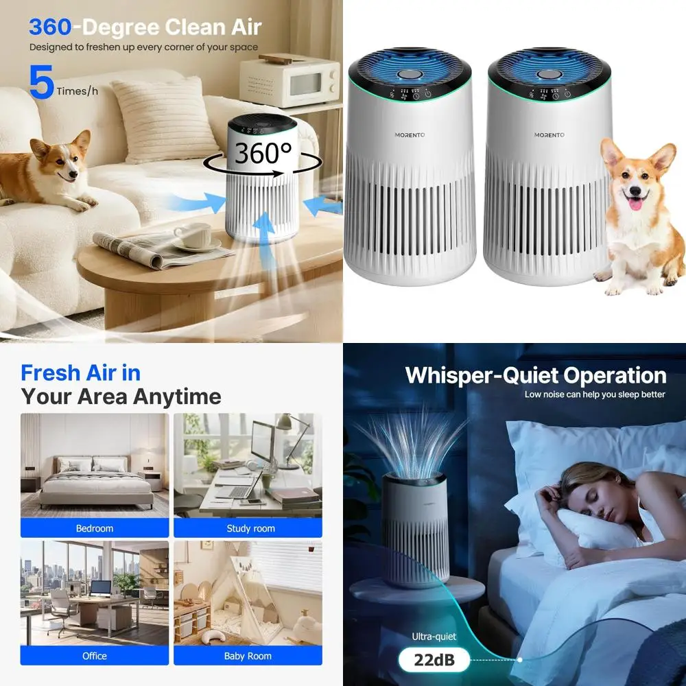 

Двойной комплект компактных очистителей воздуха белого цвета с режимом сна, функцией ароматизации, синим светом и ультратихой работой для спален