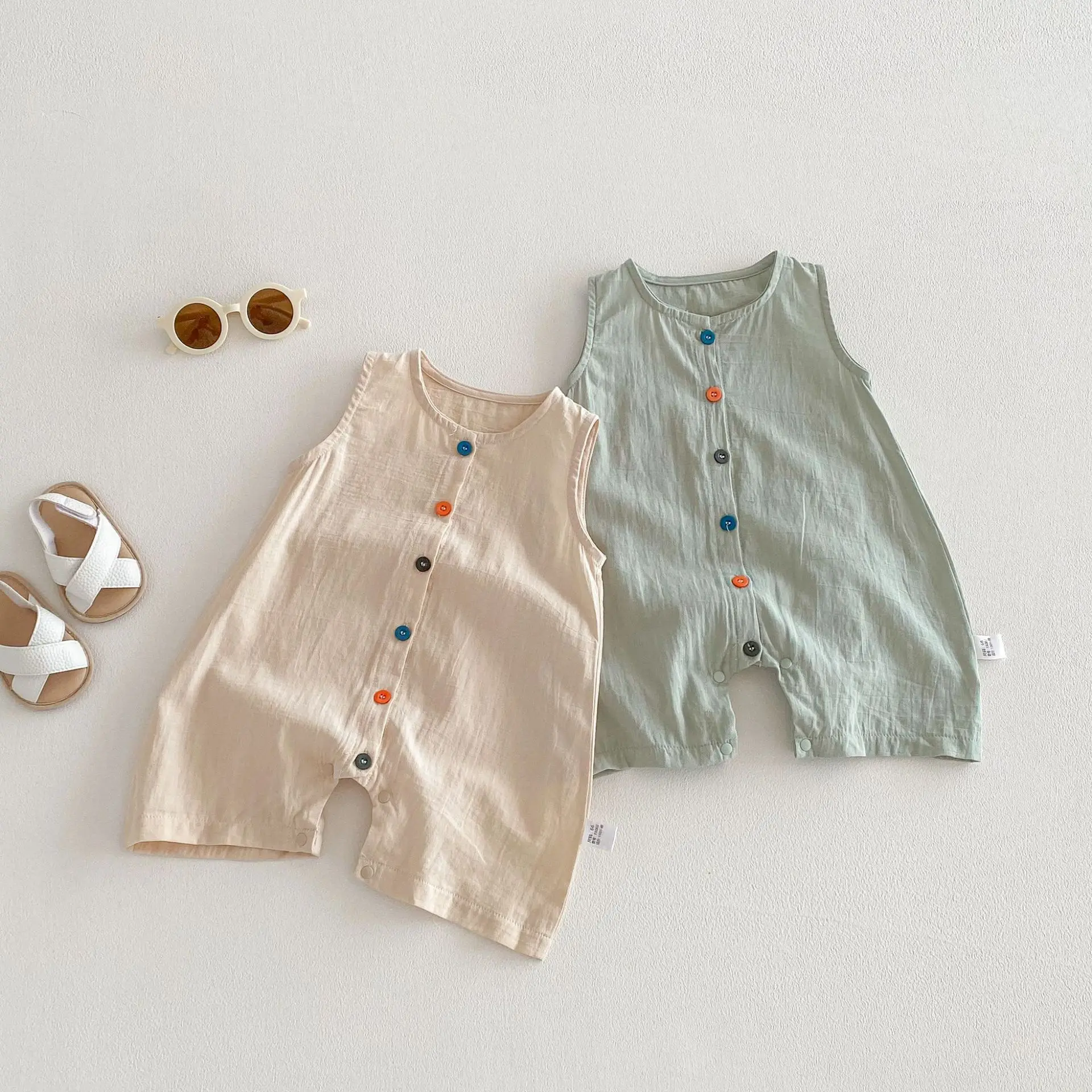 2026 New Children's Clothing Baby's Summer Sleeveless Jumpsuit Men's and Women's Colorful Button Casual Clothes Outdoor Clothing