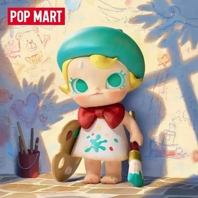 Pop mart bebê molly futuro pintor série caixa cega brinquedos kawaii anime figura de ação caixa caja surpresa caixa mistério bonecas meninas