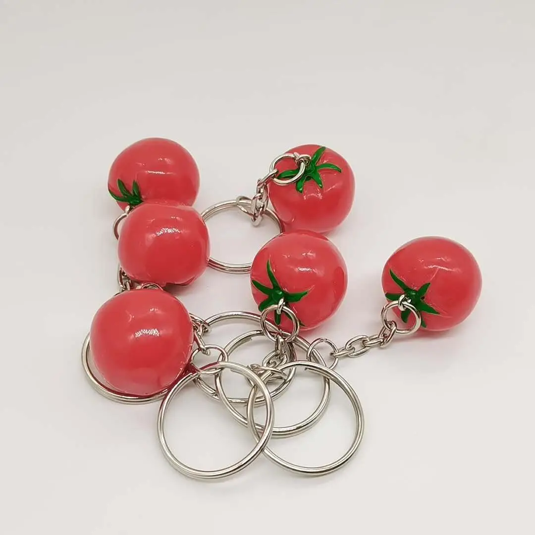 Creative Simulated Red Tomato Strawberry Kaychain Pendant Cute 3D Fruit Vegetable Car Bag Ring Decoration