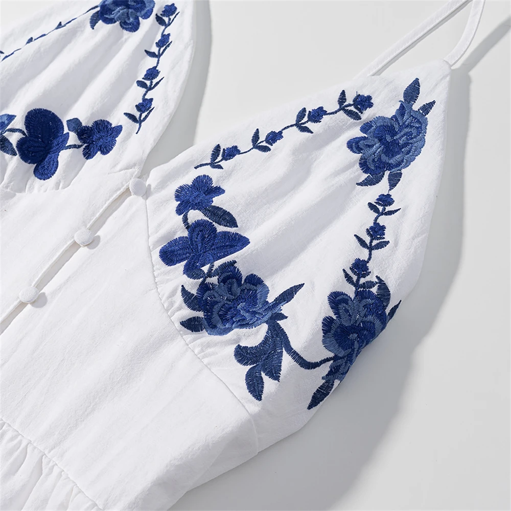 Women's pure suspender dress V-neck design suspender slender simple skirt body floral embroidery shows elegant female embroidery