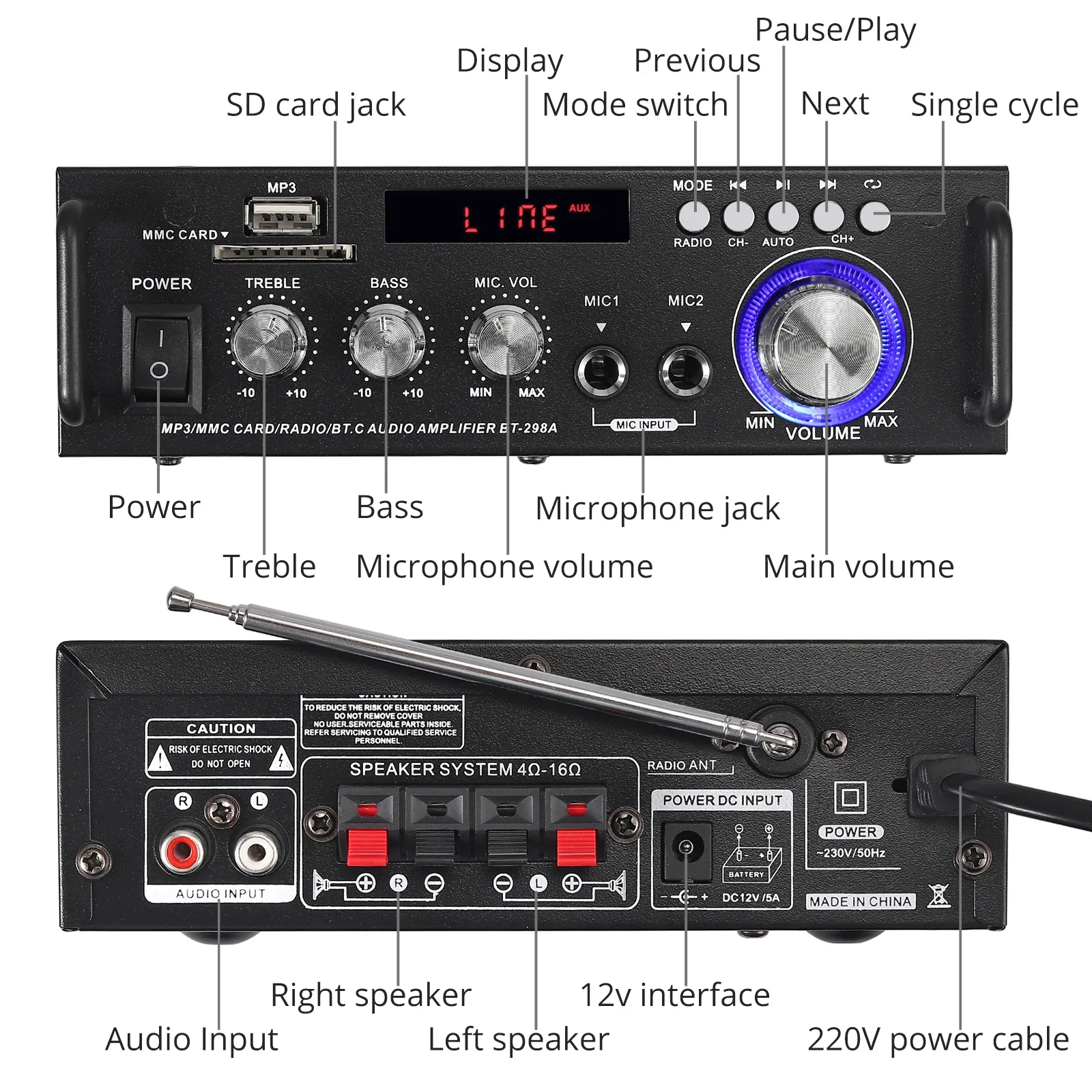 PROZOR 600 Вт усилитель для домашнего кинотеатра Bluetooth стерео аудиоприемник звук SD микрофон USB MMC FM 12 В/220 В регулятор громкости высоких частот