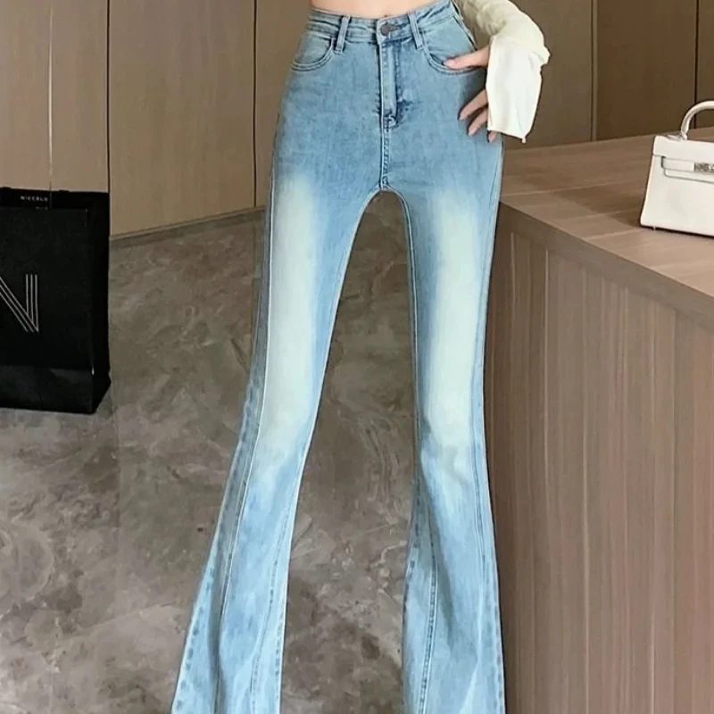 South Korea Denim Pants for Women Stretch Flared Trousers Loosefit 2025 Korean Style Fashion Baggy Emo Womens Bell Bottom Jeans