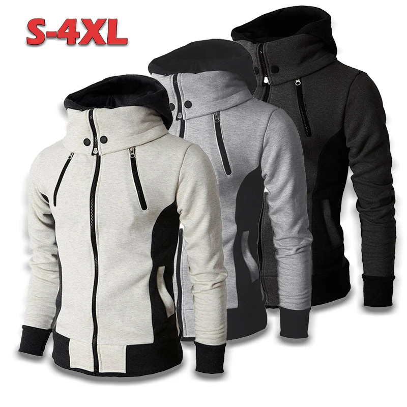 

Zipper Turtleneck Fashion Loose Hooded Blouse Solid Color Men Basics Tracksuit Hoodie Grunge Button Splicing Hip hop Clothing