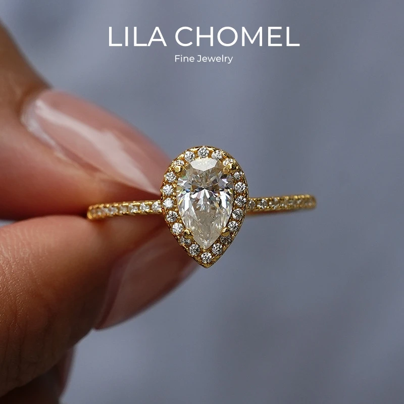 

Women Engagement 18K Gold Wedding Bands 1CT Pear Moissanite Diamond Girl Friend Valentines Day Daughter Birthday Gift Wife Rings