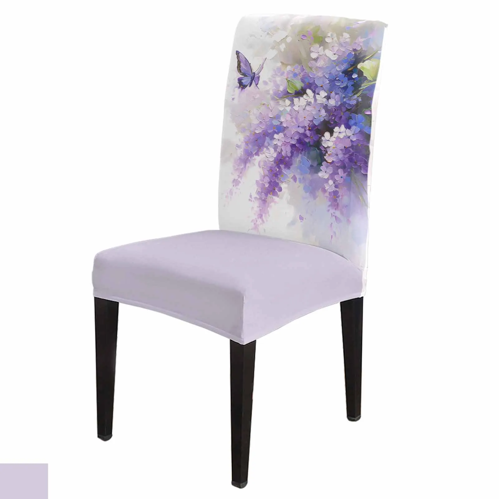 

Oil Painting Purple Lavender Butterfly Chair Cover for Dining Room Spandex Stretch Seat Cover for Wedding Banquet Seat Case