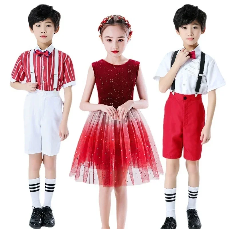 Gonna in filato Pengpeng per bambini abbigliamento da prestazione per la giornata dei bambini, danza del coro della scuola primaria e secondaria maschile e femminile