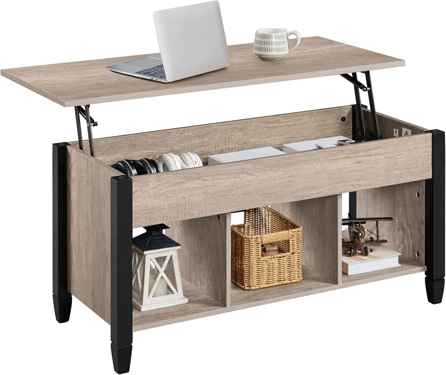 

41" Lift-Top Coffee Table with Hidden Storage & Shelf, Converts to Dining Table, Retro Gray Finish