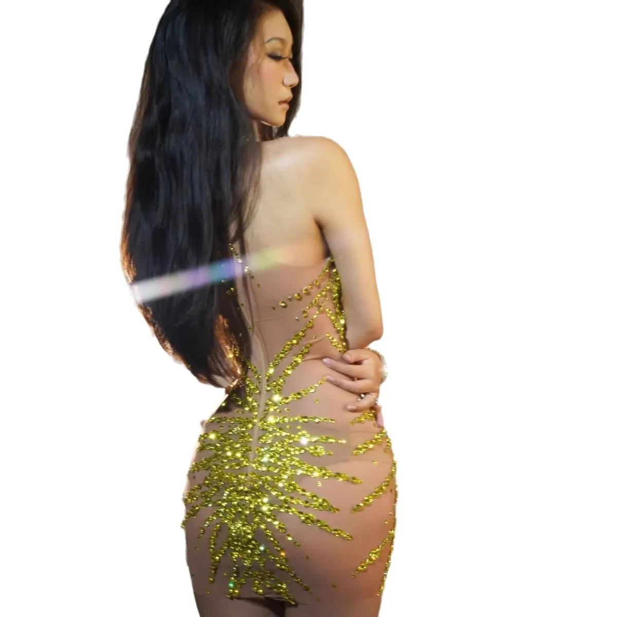 넥 브라이트 다이아몬드 섹시 핀치 웨이스트 스커트 생일 파티 라이트 럭셔리 스몰 기프트 스커트 회사 연례 회의 이브닝 드레스