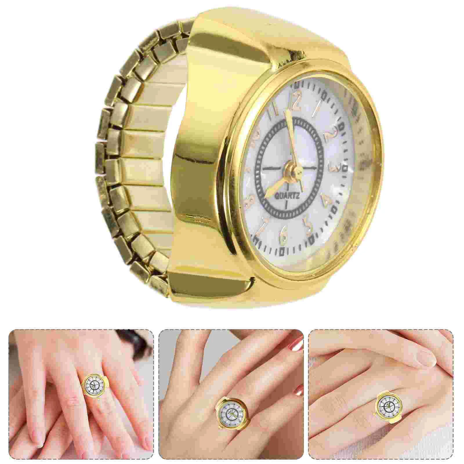 1pc Stylish Finger Watch Fashionable Mini Ring Quartz Watch Jewelry for Women Men (Golden) ring watch