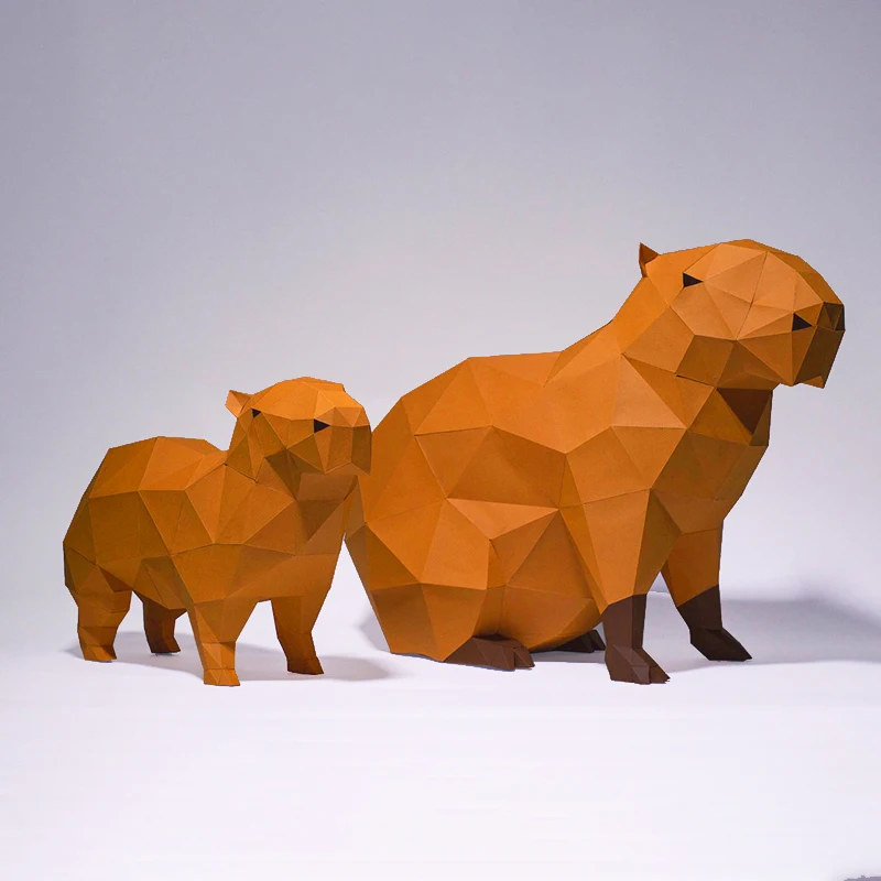 Capybara Mom And Baby Paper Model Home Decor Room Ornament Desk Decoration Papercraft 3D DIY Puzzles Hand Made Creative Toys