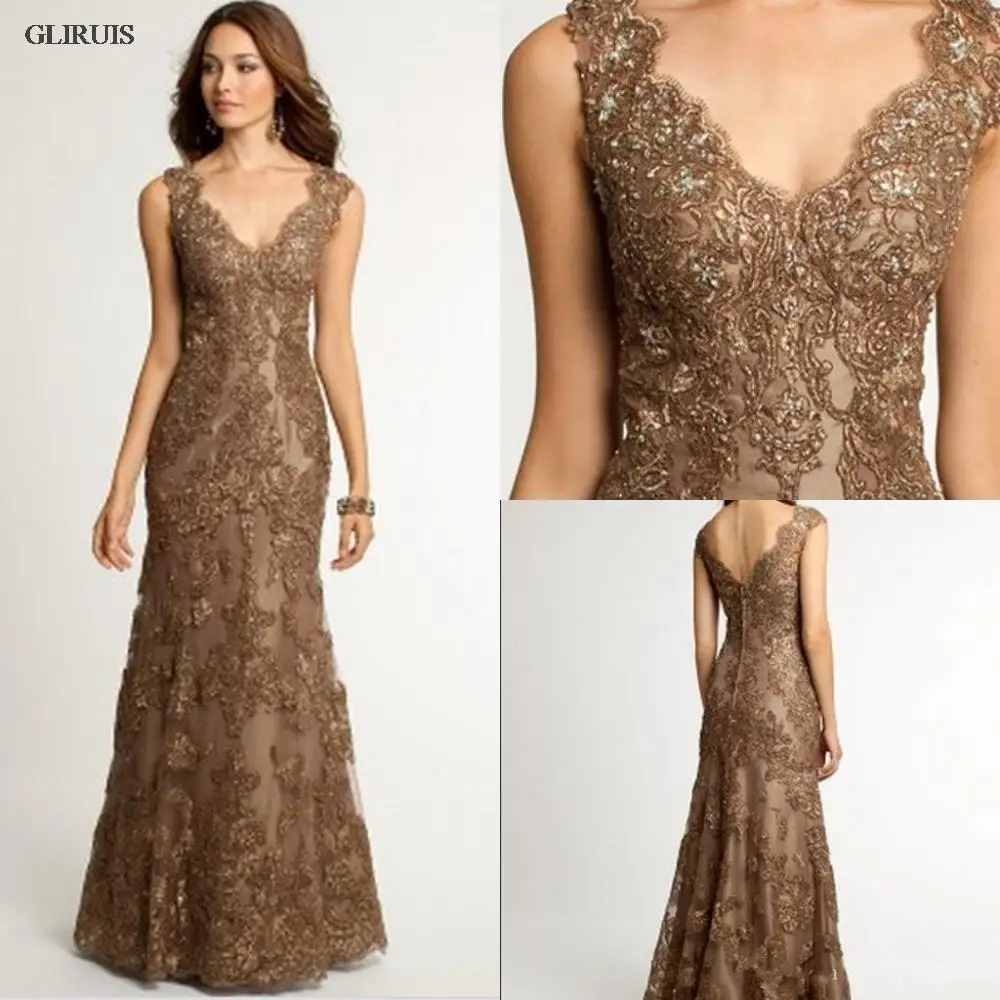 

Платье для матери невесты золотистое, винтажная Кружевная аппликация, формальное платье для гостей свадьбы