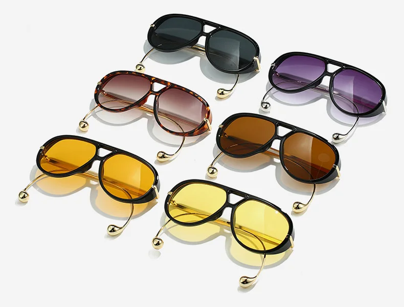 Vintage übergroße Piloten-Sonnenbrille, Unisex, Doppelbrücke, UV400-Schutz, modischer Punk-Stil, weibliche Farbtöne, beliebte Brillen – Detail 3