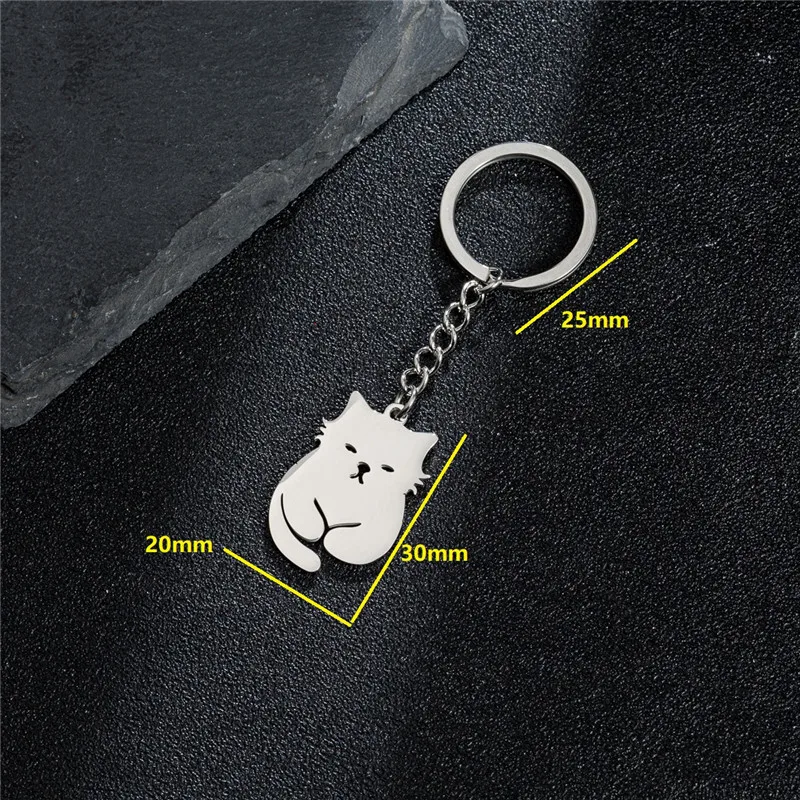 Trendy Stainless Steel Cartoon Cat Pendant Keychain Cute Animal Key Ring Jewelry Girls Schoolbag Keychains Gifts Accessories