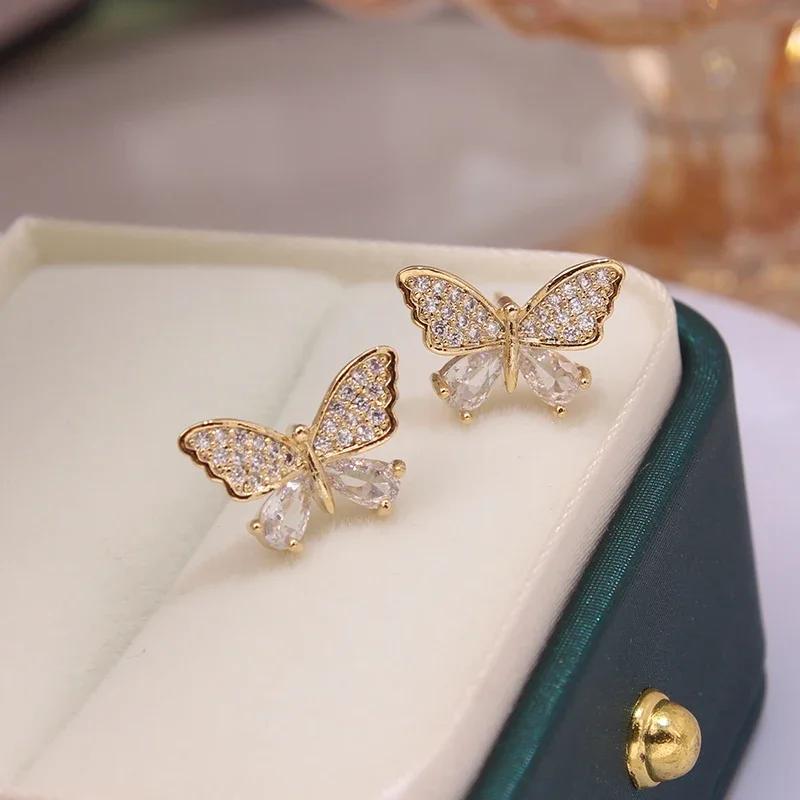 New Arrival Unique Sweet Butterfly Stud Earrings For Women  Jewelry Zircon Earrings