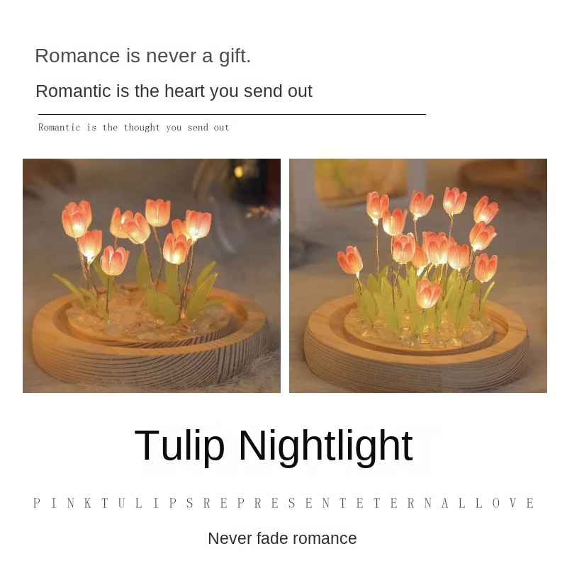 Artificial Tulip Flower Night Light Handmade DIY Bedside Lamp LED Night Lamp Bedroom Decor Christmas Birthday Gifts Table Lamp