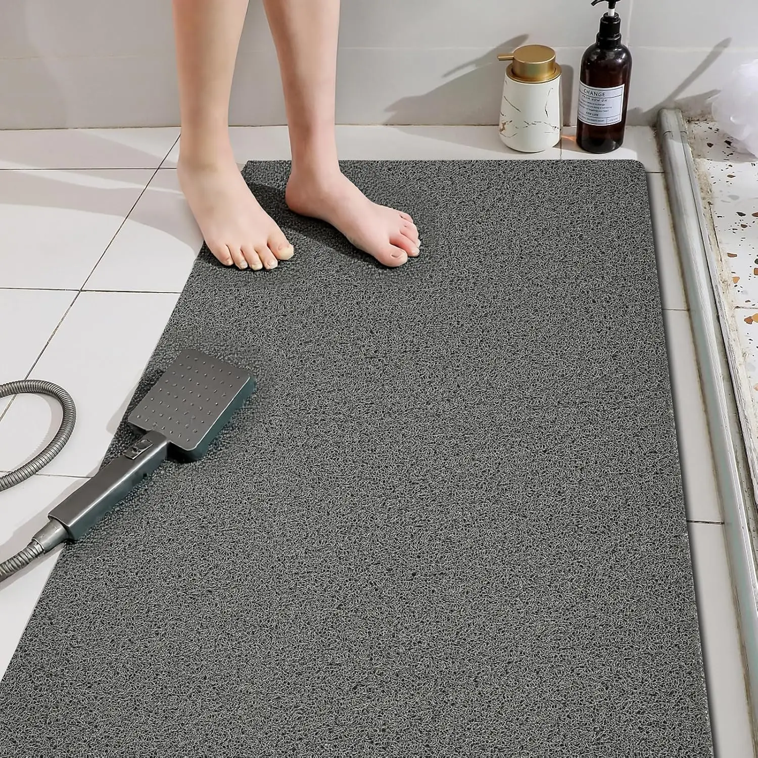 

Non-Slip Shower Mat, Quick-Dry PVC Loofah Bath Rug, Easy Clean Grey for Tub Floor