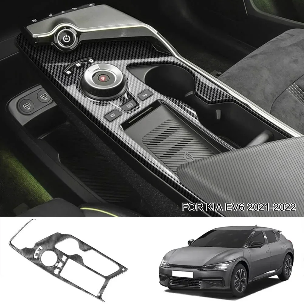 1x Auto Pannello Ingranaggi di Controllo Centrale Adesivo Trim Copertura In Fibra di Carbonio Stile Trim Modanature Accessori ABS Nero Per Kia EV6